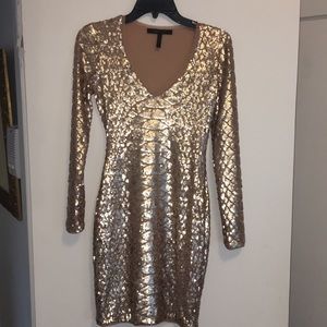 BCBG Metallic Gold Snakeskin Cocktail Dress